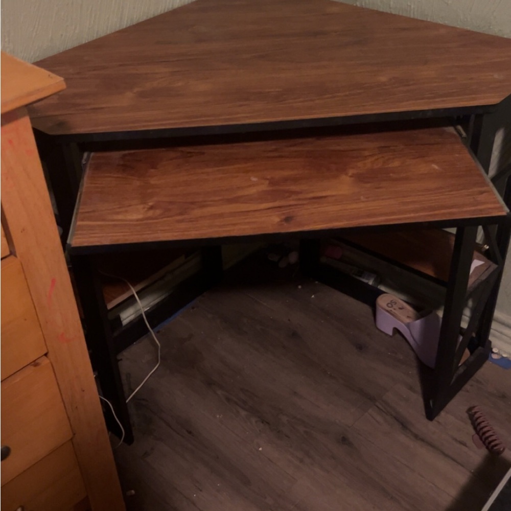 Wooden Corner Desk with Black Frame